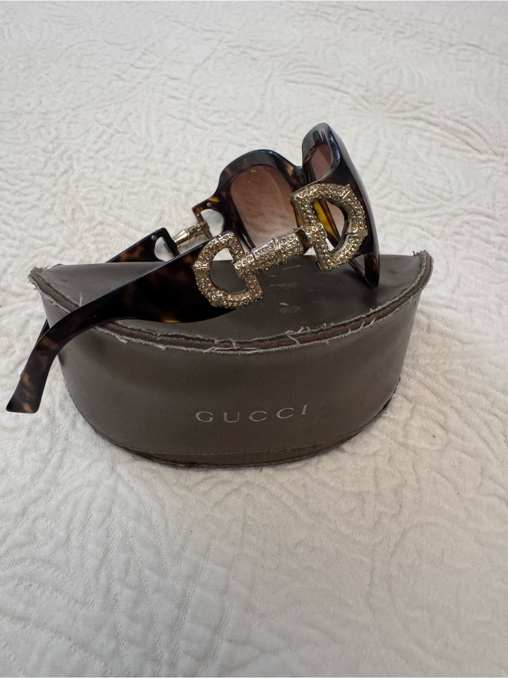 Vintage Gucci Tortoiseshell Sunglasses with Crystal Double G Detail circa 2007
